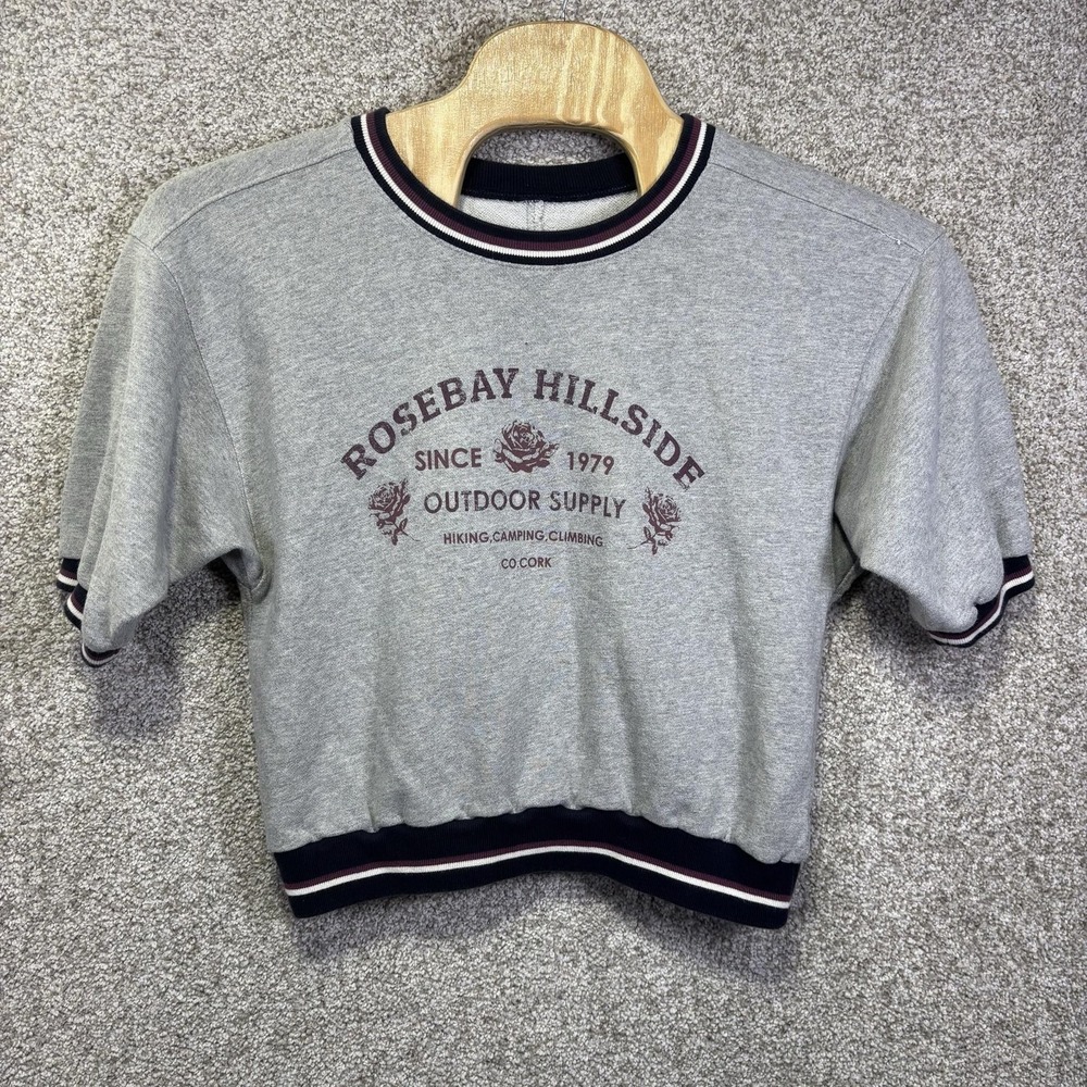 Pilcro Shirt Womens Medium Gray Rosebay Hillside Cropped Ringer Outdoor Tee